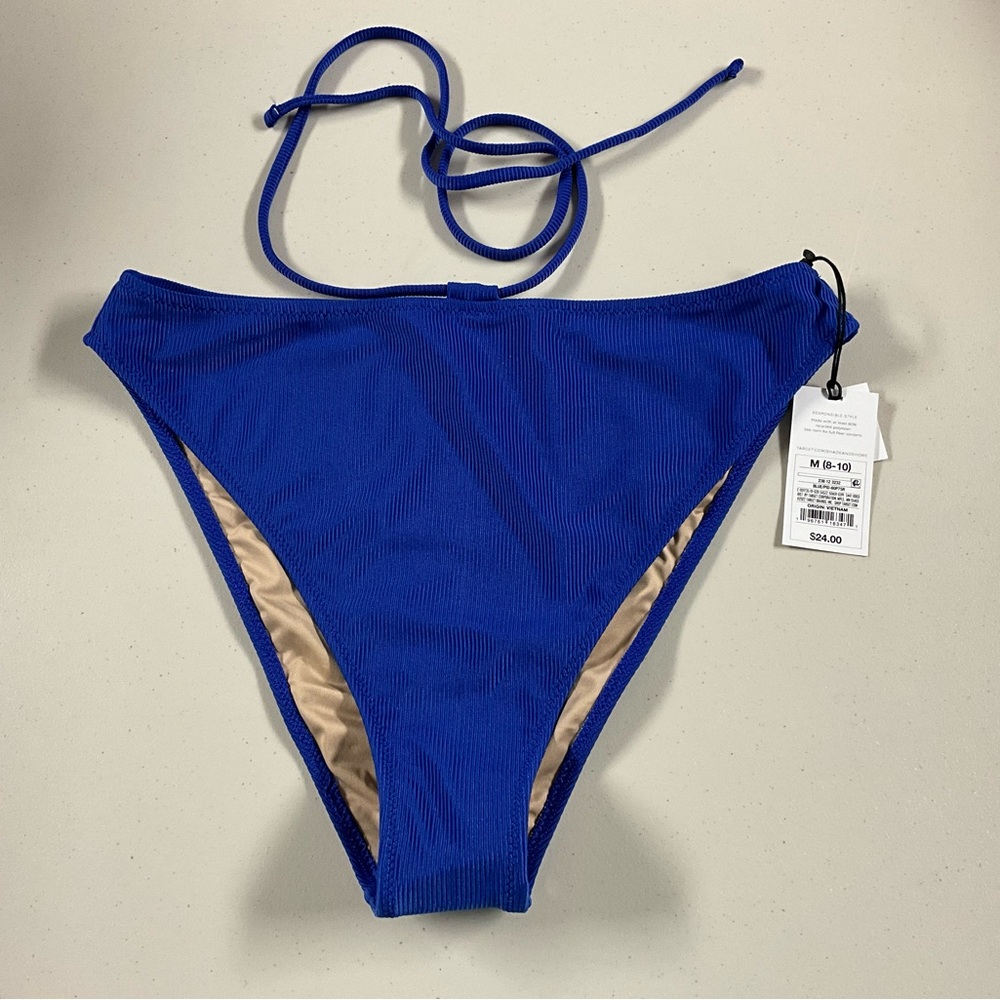 Shade & Shore Royal Blue Ribbed High-Cut Bikini Bottom